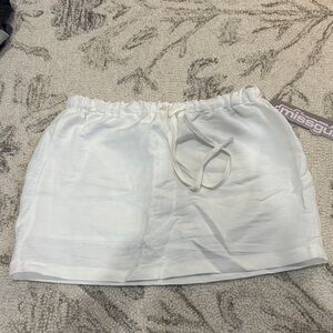 White linen Mini Skirt with Drawstring